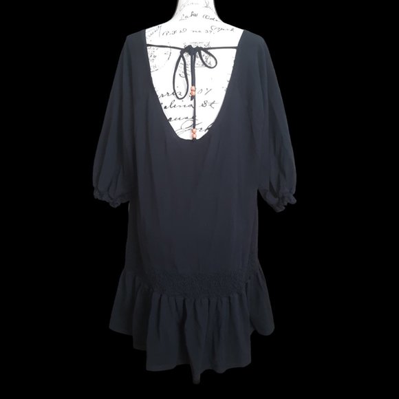 Free People Black Peplum Hem Boho Beaded Pockets Oversized - Picture 4 of 9